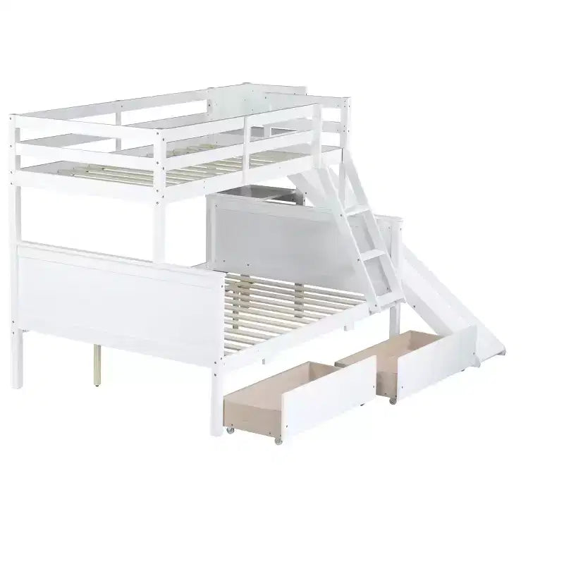 Lit superposé Bellemave double sur grand format avec 2 tiroirs, toboggan, lit superposé en bois d'hévéa avec étagères et échelle, gain de place, sommier tapissier non requis