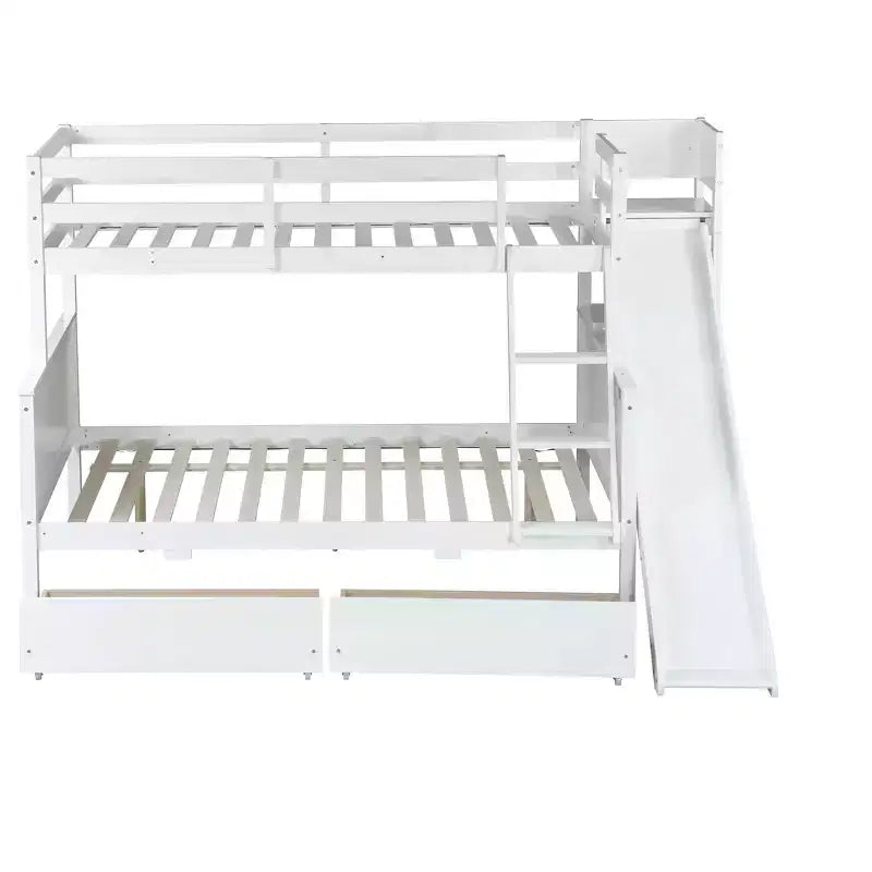 Lit superposé Bellemave double sur grand format avec 2 tiroirs, toboggan, lit superposé en bois d'hévéa avec étagères et échelle, gain de place, sommier tapissier non requis