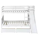 Lit superposé Bellemave double sur grand format avec 2 tiroirs, toboggan, lit superposé en bois d'hévéa avec étagères et échelle, gain de place, sommier tapissier non requis