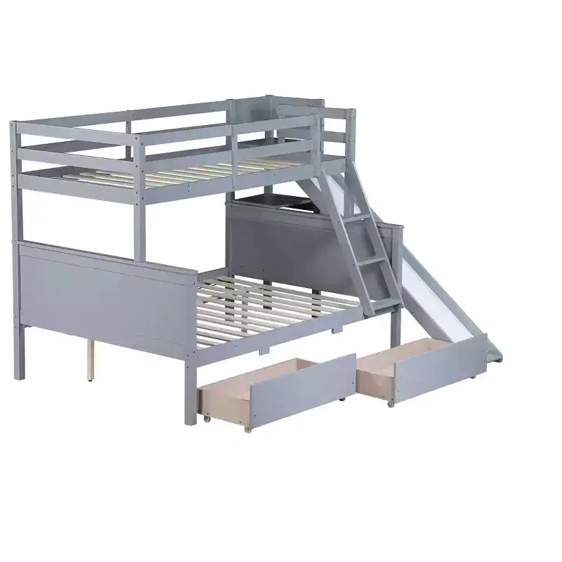 Lit superposé Bellemave double sur grand format avec 2 tiroirs, toboggan, lit superposé en bois d'hévéa avec étagères et échelle, gain de place, sommier tapissier non requis