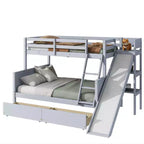Lit superposé Bellemave double sur grand format avec 2 tiroirs, toboggan, lit superposé en bois d'hévéa avec étagères et échelle, gain de place, sommier tapissier non requis