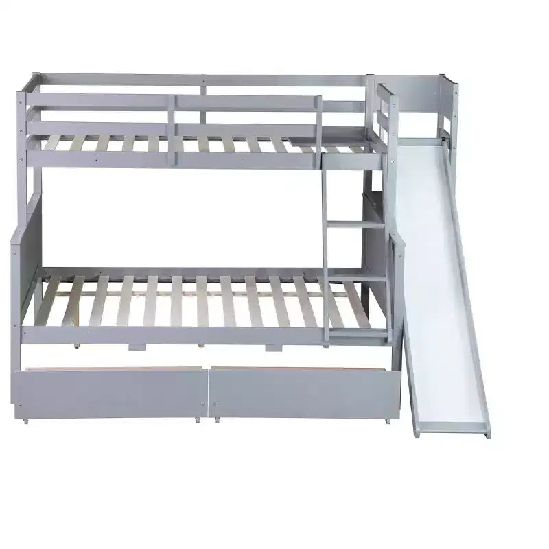 Lit superposé Bellemave double sur grand format avec 2 tiroirs, toboggan, lit superposé en bois d'hévéa avec étagères et échelle, gain de place, sommier tapissier non requis