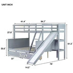 Lit superposé Bellemave double sur grand format avec 2 tiroirs, toboggan, lit superposé en bois d'hévéa avec étagères et échelle, gain de place, sommier tapissier non requis