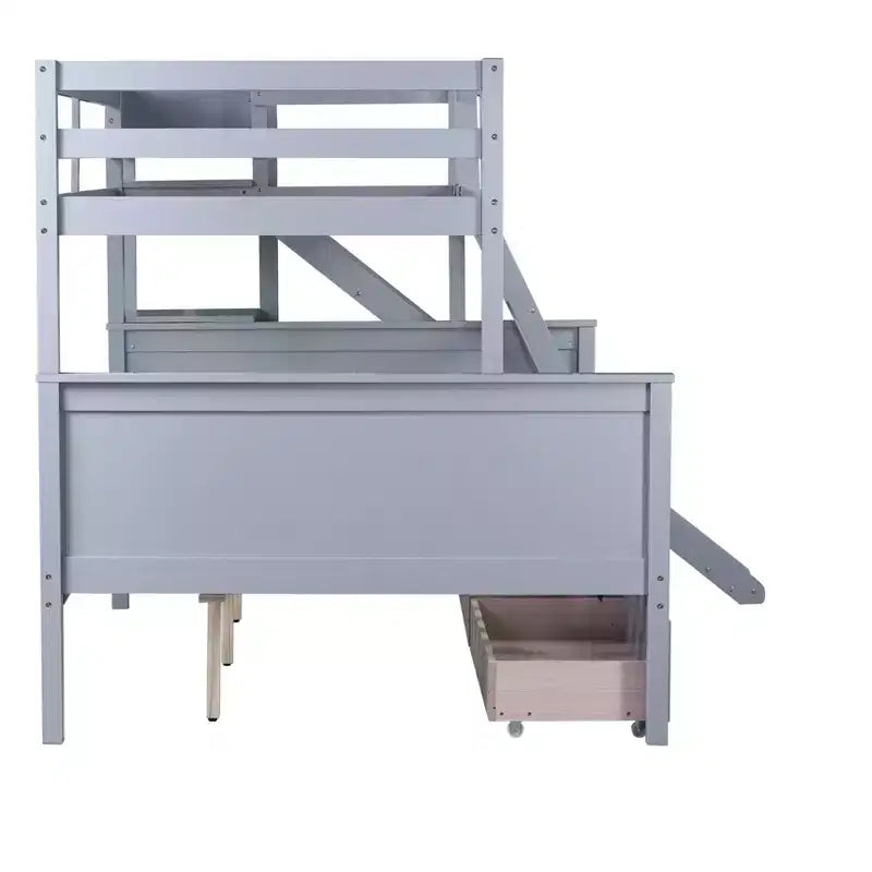 Lit superposé Bellemave double sur grand format avec 2 tiroirs, toboggan, lit superposé en bois d'hévéa avec étagères et échelle, gain de place, sommier tapissier non requis
