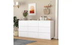 JVNOXK Armoire spacieuse et moderne de 160 cm de large avec neuf tiroirs sans poignée ; armoire de rangement en bois, convient pour le salon ou la chambre, blanc