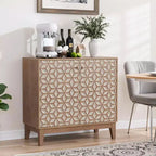 MAYEERTY 31.5 Buffet avec 2 portes et étagères réglables au design géométrique pour salon, cuisine, salle à manger, beige