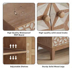 MAYEERTY 31.5 Buffet avec 2 portes et étagères réglables au design géométrique pour salon, cuisine, salle à manger, beige
