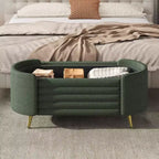 Banc de rangement moderne en bout de lit avec pieds en métal doré, banc d'entrée ovale avec rangement pour salon, chambre ou entrée - Panipeachy