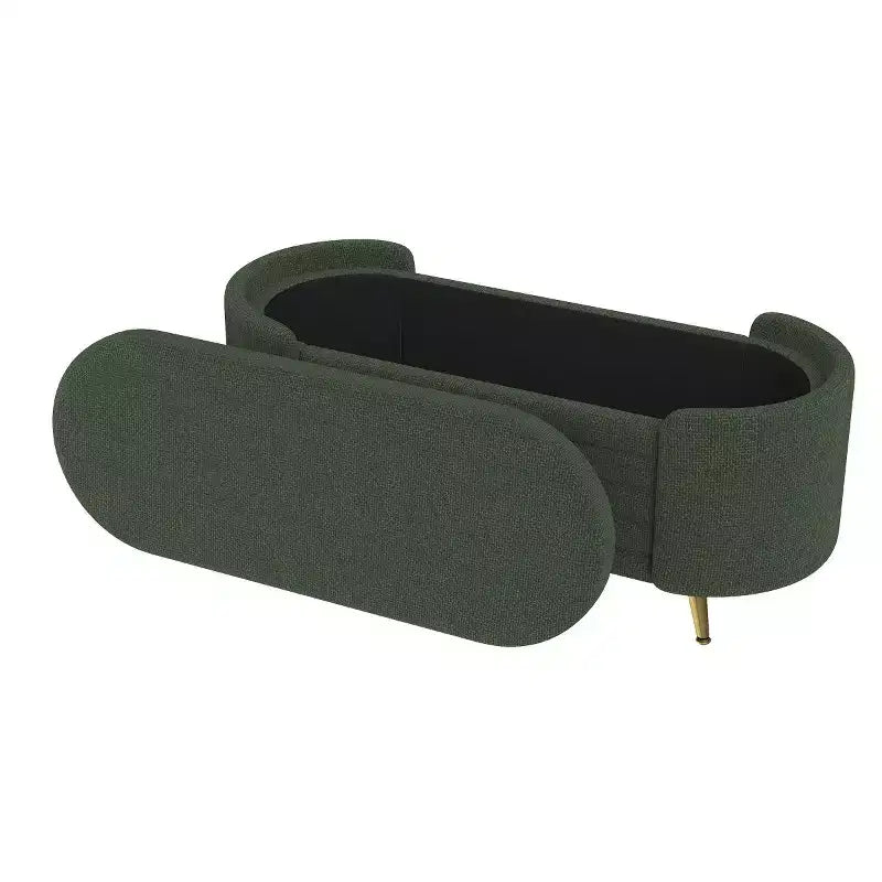 Banc de rangement moderne en bout de lit avec pieds en métal doré, banc d'entrée ovale avec rangement pour salon, chambre ou entrée - Panipeachy