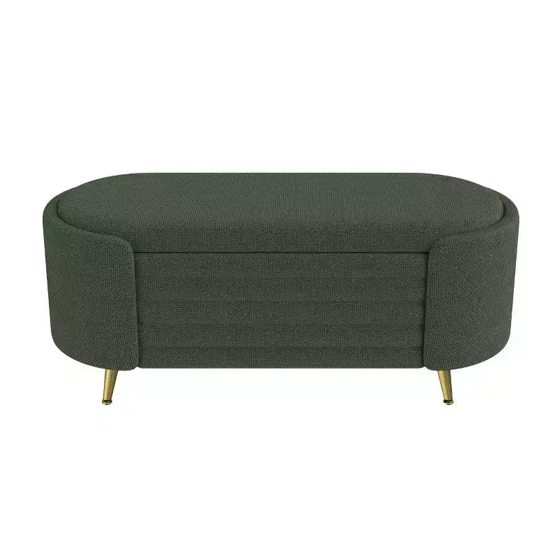 Banc de rangement moderne en bout de lit avec pieds en métal doré, banc d'entrée ovale avec rangement pour salon, chambre ou entrée - Panipeachy