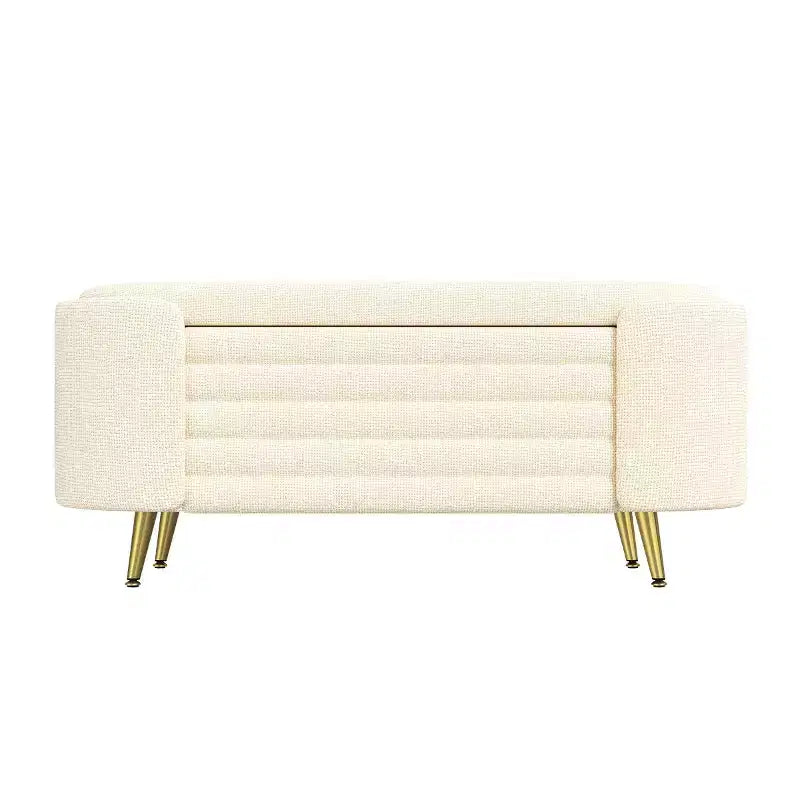 Banc de rangement moderne en bout de lit avec pieds en métal doré, banc d'entrée ovale avec rangement pour salon, chambre ou entrée - Panipeachy