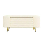 Banc de rangement moderne en bout de lit avec pieds en métal doré, banc d'entrée ovale avec rangement pour salon, chambre ou entrée - Panipeachy