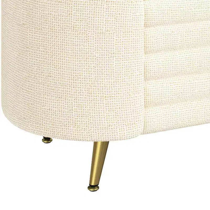 Banc de rangement moderne en bout de lit avec pieds en métal doré, banc d'entrée ovale avec rangement pour salon, chambre ou entrée - Panipeachy