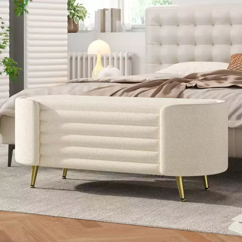 48 Modern End-of-Bed Storage Bench with Gold Metal Legs, Oval Entryway Bench with Storage for Living Room, Bedroom, or Entryway-Panipeachy