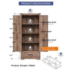Garde-manger haut de 183 cm, armoire de rangement en bois de style rustique avec étagères réglables, 2 portes de grange et tiroir
