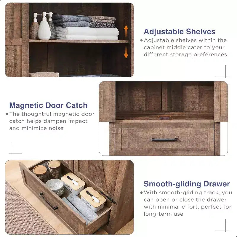Garde-manger haut de 183 cm, armoire de rangement en bois de style rustique avec étagères réglables, 2 portes de grange et tiroir