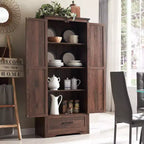 Garde-manger haut de 183 cm, armoire de rangement en bois de style rustique avec étagères réglables, 2 portes de grange et tiroir