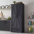 Garde-manger haut de 183 cm, armoire de rangement en bois de style rustique avec étagères réglables, 2 portes de grange et tiroir