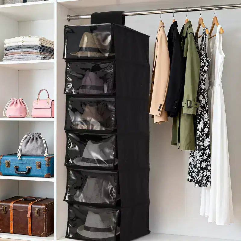 2 Pack Hanging Hat Rack for Closet, Dust Proof & Folding 6-Shelf Cowboy Hat Organizer Hanger, Easy to Hang & No Drilling Required, for Dorm Apartment