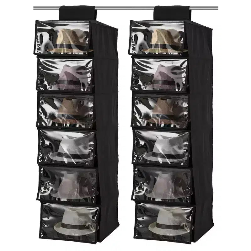 Lot de 2 porte-chapeaux suspendus pour placard, organisateur de chapeaux de cowboy à 6 étagères, anti-poussière et pliable, facile à suspendre et sans perçage, pour dortoir et appartement