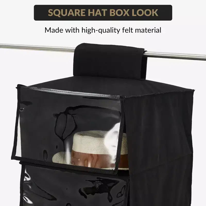 Lot de 2 porte-chapeaux suspendus pour placard, organisateur de chapeaux de cowboy à 6 étagères, anti-poussière et pliable, facile à suspendre et sans perçage, pour dortoir et appartement