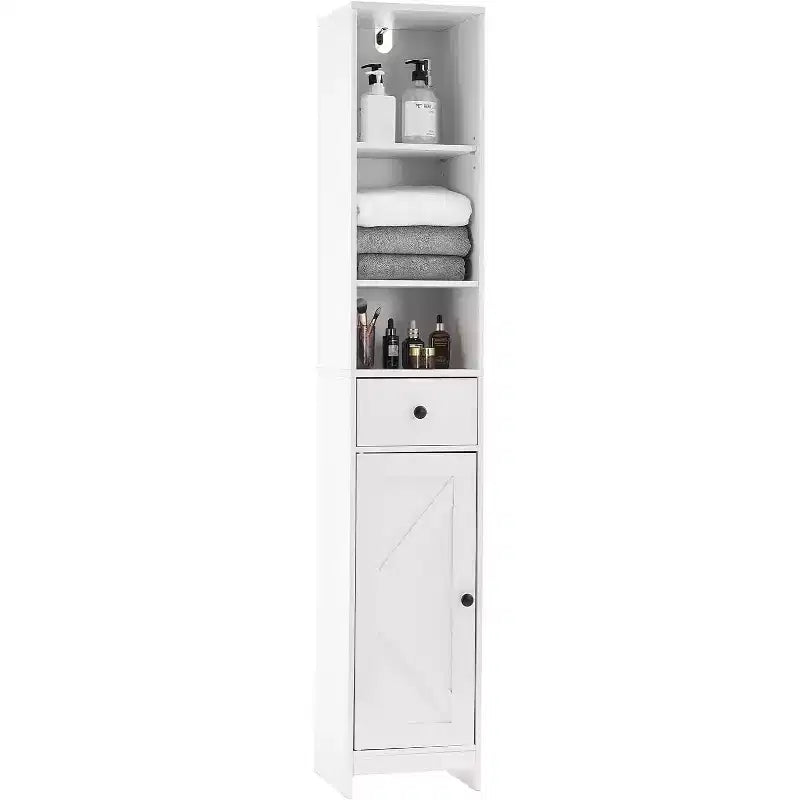 Slim 66.9 Tall Bathroom Cabinet with 3 Open Shelves. Water-Resistant, Freestanding & Space-Saving for Bathroom, Kitchen, or Hallway (White)