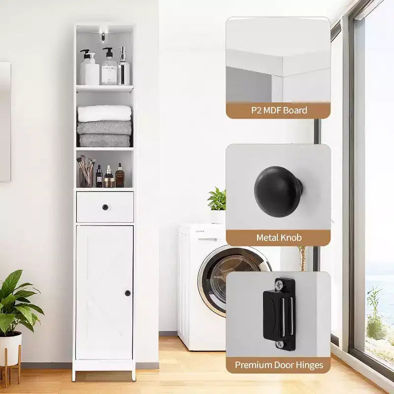 Meuble haut de salle de bain étroit de 170 cm avec 3 étagères ouvertes. Résistant à l'eau, autoportant et peu encombrant pour la salle de bain, la cuisine ou le couloir (blanc)
