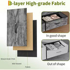 Meuble TV 63 pouces avec 9 tiroirs en tissu et plateau en bois, console multimédia à cadre métallique pour chambre ou salon