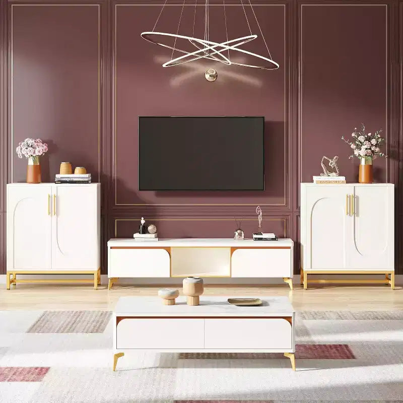 Bahut Lantine moderne blanc avec 4 portes et étagères réglables