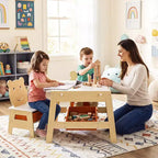 Costway Ensemble table et chaises 5 en 1 pour enfants avec tableau noir, tableau blanc, 3 bacs de rangement, 4 crochets gris + blanc/naturel + blanc + orange