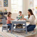 Costway Ensemble table et chaises 5 en 1 pour enfants avec tableau noir, tableau blanc, 3 bacs de rangement, 4 crochets gris + blanc/naturel + blanc + orange