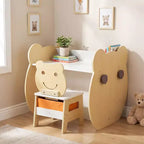 Table et chaise d'art 3-en-1 pour enfants Costway. Tableau blanc/tableau noir réversible, rangement et crochets bois naturel et blanc/gris