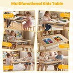 Costway Table et chaises pour enfants avec dessus de table double face détachables Naturel + Blanc + Noir/Gris