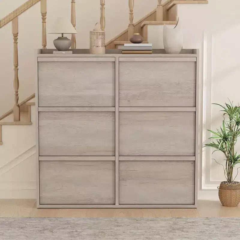 Meuble à chaussures avec 6 tiroirs basculants, meuble à chaussures en bois avec étagères réglables, organiseur de rangement à chaussures à 3 niveaux pour entrée, couloir, salon