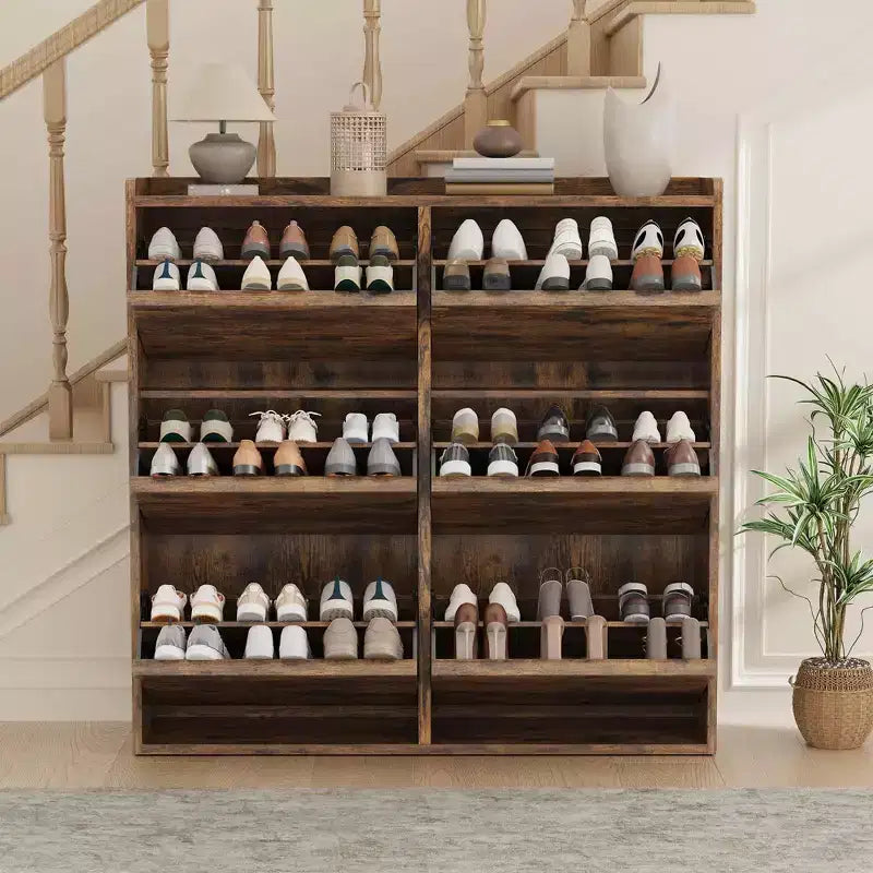 Meuble à chaussures avec 6 tiroirs basculants, meuble à chaussures en bois avec étagères réglables, organiseur de rangement à chaussures à 3 niveaux pour entrée, couloir, salon