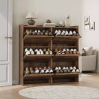 Meuble à chaussures avec 6 tiroirs basculants, meuble à chaussures en bois avec étagères réglables, organiseur de rangement à chaussures à 3 niveaux pour entrée, couloir, salon