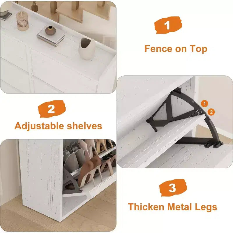 Meuble à chaussures avec 6 tiroirs basculants, meuble à chaussures en bois avec étagères réglables, organiseur de rangement à chaussures à 3 niveaux pour entrée, couloir, salon