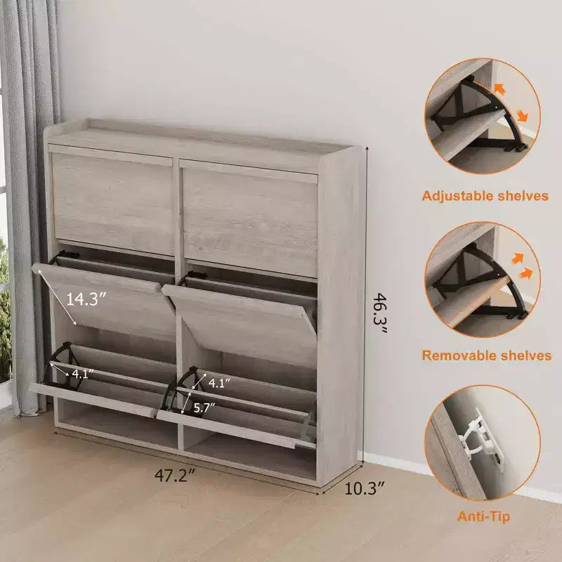Meuble à chaussures avec 6 tiroirs basculants, meuble à chaussures en bois avec étagères réglables, organiseur de rangement à chaussures à 3 niveaux pour entrée, couloir, salon