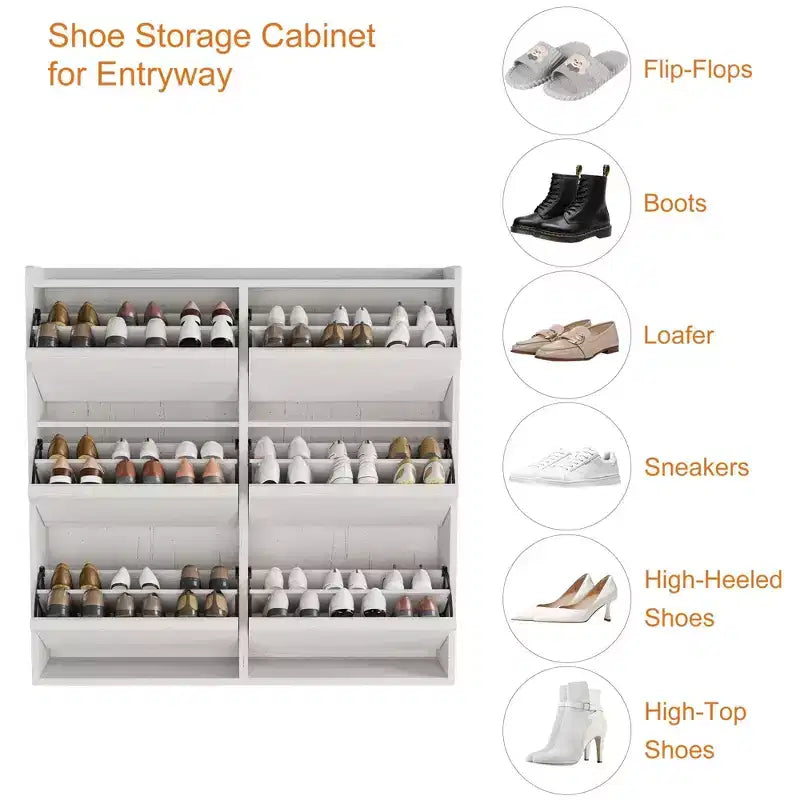 Meuble à chaussures avec 6 tiroirs basculants, meuble à chaussures en bois avec étagères réglables, organiseur de rangement à chaussures à 3 niveaux pour entrée, couloir, salon