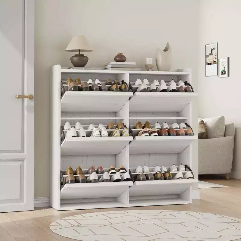 Meuble à chaussures avec 6 tiroirs basculants, meuble à chaussures en bois avec étagères réglables, organiseur de rangement à chaussures à 3 niveaux pour entrée, couloir, salon