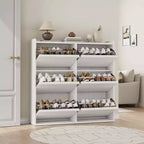 Meuble à chaussures avec 6 tiroirs basculants, meuble à chaussures en bois avec étagères réglables, organiseur de rangement à chaussures à 3 niveaux pour entrée, couloir, salon