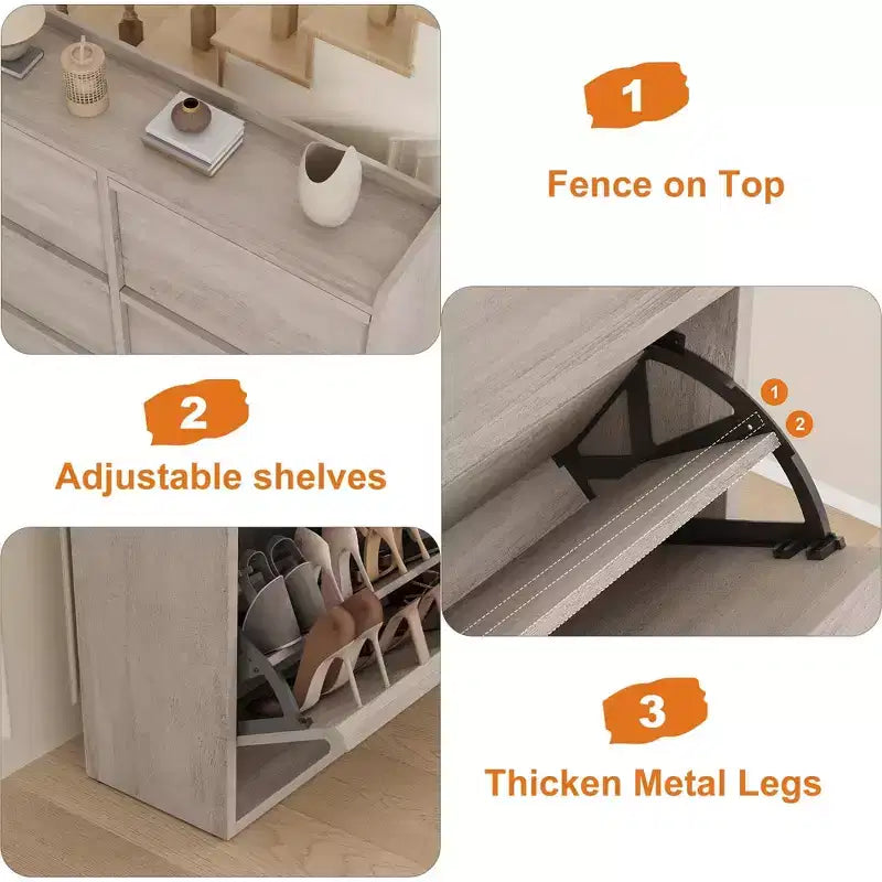 Meuble à chaussures avec 6 tiroirs basculants, meuble à chaussures en bois avec étagères réglables, organiseur de rangement à chaussures à 3 niveaux pour entrée, couloir, salon