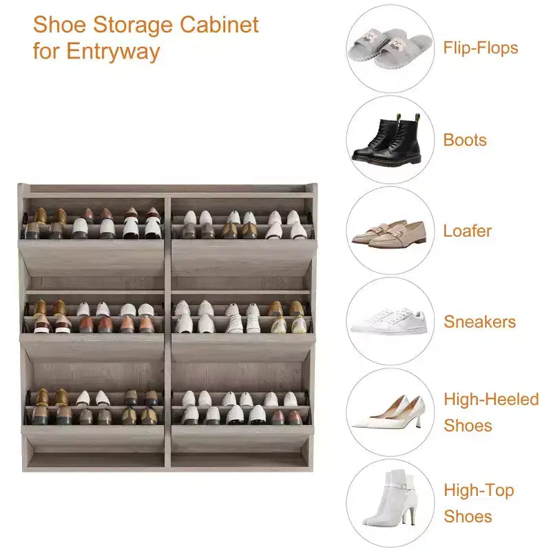 Meuble à chaussures avec 6 tiroirs basculants, meuble à chaussures en bois avec étagères réglables, organiseur de rangement à chaussures à 3 niveaux pour entrée, couloir, salon