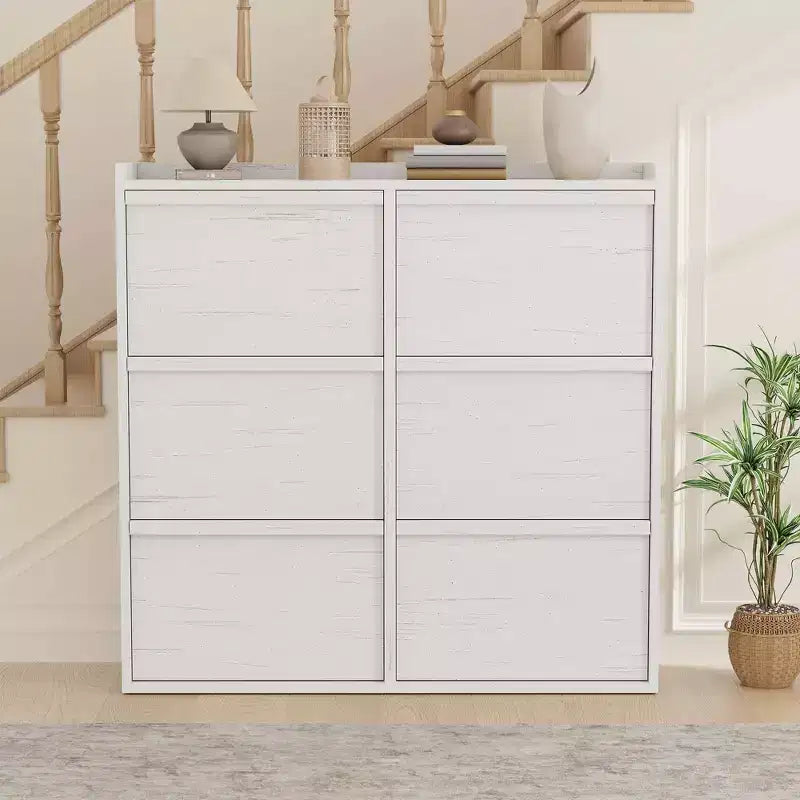 Meuble à chaussures avec 6 tiroirs basculants, meuble à chaussures en bois avec étagères réglables, organiseur de rangement à chaussures à 3 niveaux pour entrée, couloir, salon
