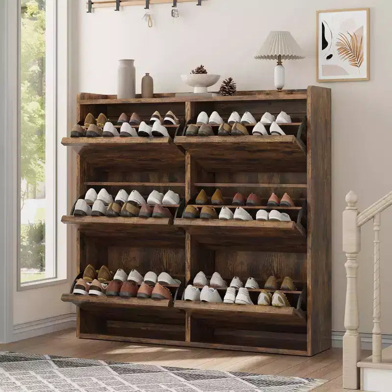 Shoe Cabinet with 6 Flip Drawers, Wooden Shoe Rack Cabinet with Adjustable Shelves, 3-Tier Shoe Storage Organizer for Entryway, Hallway, Living Room