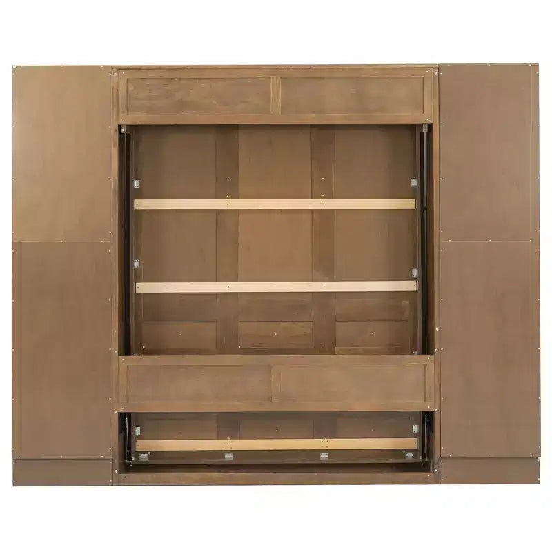 Lit escamotable en bois Whisen Queen et lit pliant avec étagères de rangement et armoires