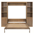 Lit escamotable en bois Whisen Queen et lit pliant avec étagères de rangement et armoires