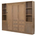 Lit escamotable en bois Whisen Queen et lit pliant avec étagères de rangement et armoires