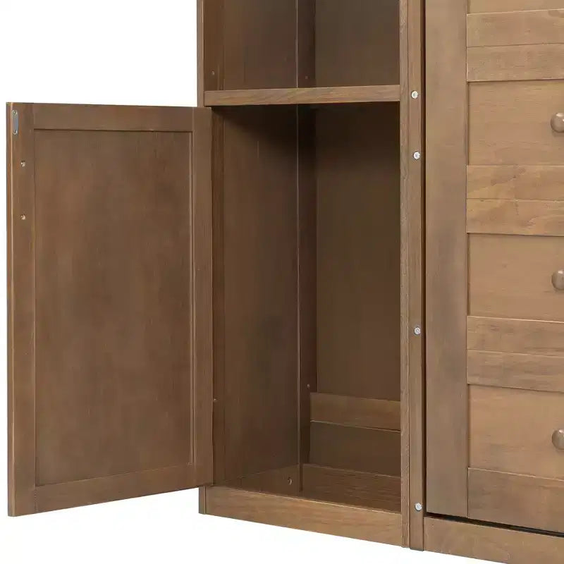Lit escamotable en bois Whisen Queen et lit pliant avec étagères de rangement et armoires