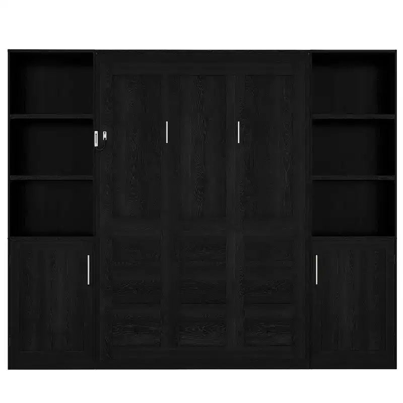 Lit escamotable en bois Whisen Queen et lit pliant avec étagères de rangement et armoires